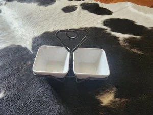Pampered Chef SIMPLE ADDITIONS White Square Condiment Bowls w/Caddy - Picture 1 of 4