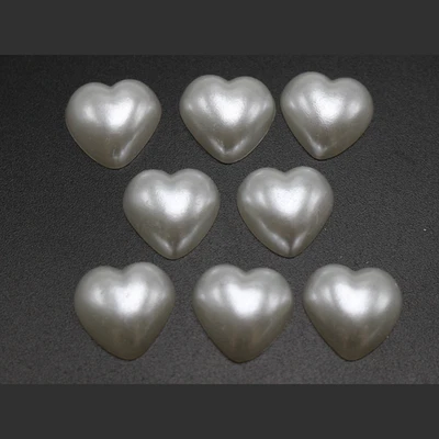 100 Pure White Acrylic Half Pearl FlatBack Heart Bead 12X12mm Scrapbook Craft - Image 1 of 4