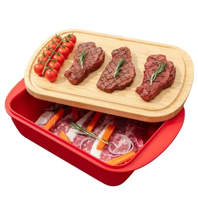 Marinade Container with Wood Lid Cutting Board, Grill Prep and Serve Tray, 2 ... - Image 1 of 4