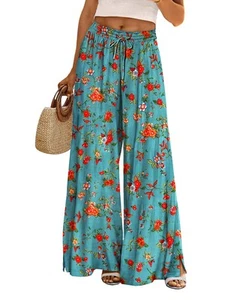 Women Summer Boho Palazzo Pants High Waist Wide Leg Floral Casual Cotton Loun... - Picture 1 of 6