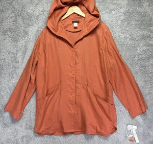 Design Todays Womens Large Orange Linen Jacket Lagenlook Hoodie Pockets Fall NWT - Picture 1 of 10