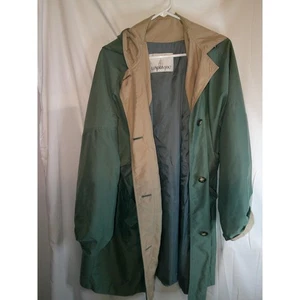 Vintage London Fog Hooded Rain Coat Green Tan Lined Lightweight Jacket Size L - Picture 1 of 3