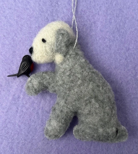 BEDLINGTON TERRIER with CHRISTMAS ROBIN - Part needle felted DOG - Image 1 of 1