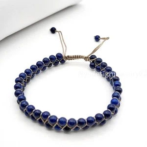 4mm Lapis Natural Gemstone Handmade Macrame Bracelet Knotting Crystal Thread - Picture 1 of 7