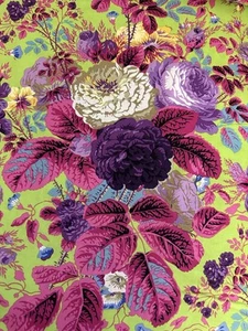 NEW! KAFFE FASSETT PHILIP JACOBS GRADI FLORAL PJ53 IN LIME COTTON FABRIC HALF YD - Picture 1 of 7