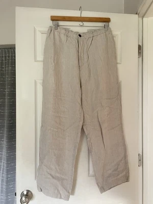 Pantalones grandes de lino beige Nautica Explorer para hombre calce suelto playa costera ¡modificados! Foto 1 de 4