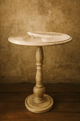 Handcrafted Travertine Marble Pedestal Side Table for Living Room & Bedroom - Image 1 of 4