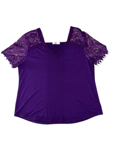 Damen T-Shirt Gr. XXL lila V-Ausschnitt Camisole kurz Spitzenärmel - Bild 1 von 10