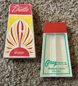 Vintage Duette 2 in 1 Salt Pepper Shakers Gray Furniture Co. Whiteland, Indiana - Picture 1 of 6