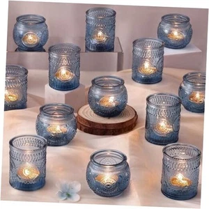 24Pcs Blue Votive Candle Holders - Vintage Candle Holders Bulk, Glass Candle - Picture 1 of 7