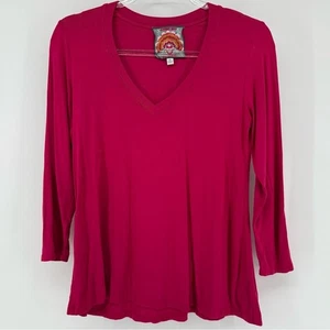 Johnny Was Cherries Jubilee Favorite V-Neck Swing Tee T Shirt Top Pink XS - Picture 1 of 12