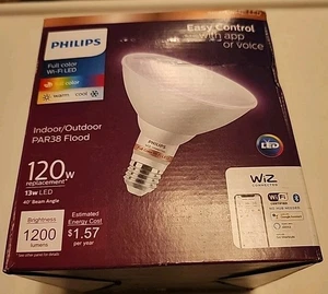 Philips Smart WiFi LED Floodlight Light Bulb Dimmable PAR38 120W Wiz Bluetooth - Picture 1 of 4