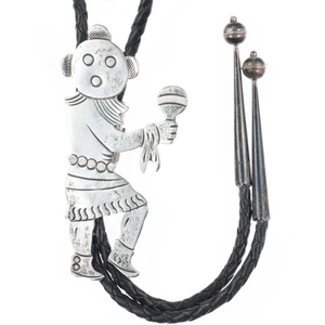 Robert Becenti Jr Vintage Navajo sterling silver Kachina figure overlay bolo tie - Picture 1 of 7