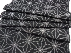 e031-L_Tela Kimono Japonesa_Seda,Negro,Asanoha,Tsumugi,163 cm - Imagen 1 de 8