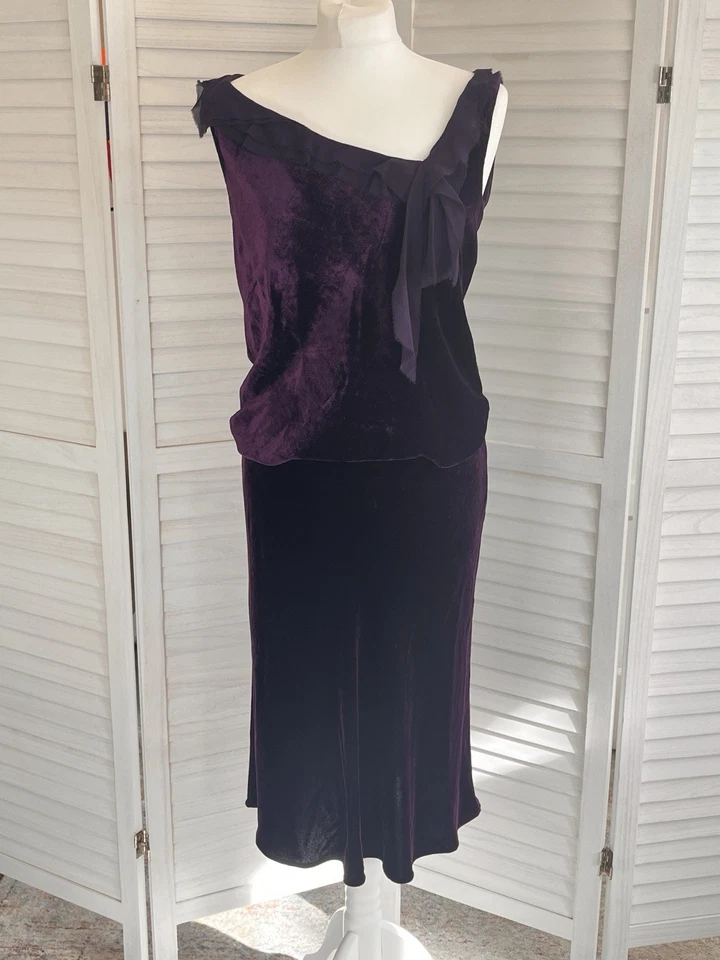 Philosophy di Alberta Ferretti Púrpura Seda Terciopelo Midi Dos Piezas Talla 12 Noche Foto 1 de 4