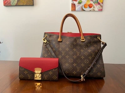 Подлинный Louis Vuitton Montaigne MM монограмма холст сумка с короткими ручками + бумажник - Изображение 1 из 4