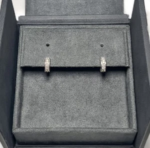 David Yurman Sterling Silver Classic Cable Diamond Huggie Hoop 9mm Earrings - Picture 1 of 13