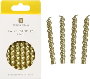 8 X Gold Metallic Spiral Birthday Candles for Cake Topper Decorations Christmas  - Picture 1 of 12