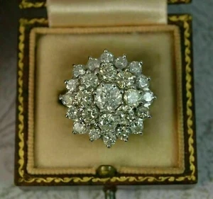 2.50 Ct Round Cut Lab-Created Diamond 14K Yellow Gold Over Cluster Wedding Ring - Picture 1 of 4