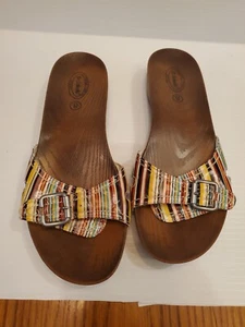 Scarpe da donna Dr Scholls taglia 8 a righe slip on slide fibbia effetto finto legno - Foto 1 di 3