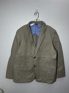 LL Bean Sport Coat Blazer Mens 44 Regular Khaki Padded Shoulders Pockets Cotton - Picture 1 of 8