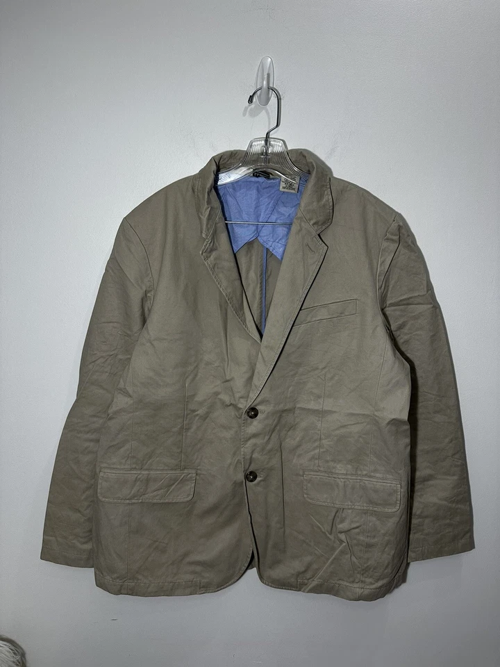 LL Bean Sport Coat Blazer Mens 44 Regular Khaki Padded Shoulders Pockets Cotton - Image 1 of 4