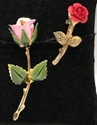 Vtg Giovanni Gold Tone Pink Enamel Rose Red Rose Unbranded Brooch Pin