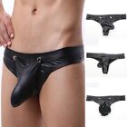 Fashion forward Men's Sexy Faux Leather Low Rise Thongs Open Pouch Bag Briefs