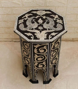 21" Wood Side Table, Coffee End Table, Morocco Mother of Pearl Persian Design - Picture 1 of 7