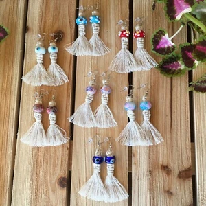 NEU Makramee Handarbeit Ohrringe - Nickelfrei mit handgefertigten Evil Eyes Glasperlen - Bild 1 von 20