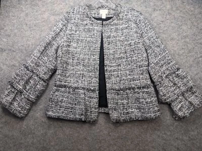 Chico's Jacket Womens Medium Black White Ruffle Tweed Fringe Bell Sleeve - Image 1 of 4