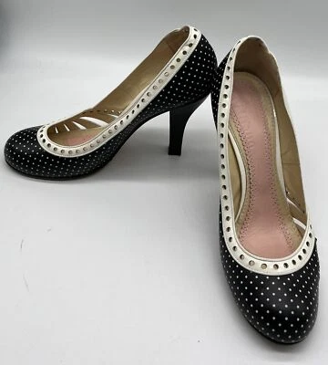 John Galliano Black/White Leather Perforated Polka Dot Closed Toe Pump sz 40 - Image 1 of 4