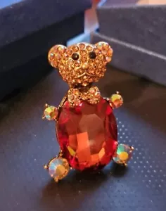 Arura Borealis Multi Crystal Brown Glass Alloy Bear Brooch - Picture 1 of 5