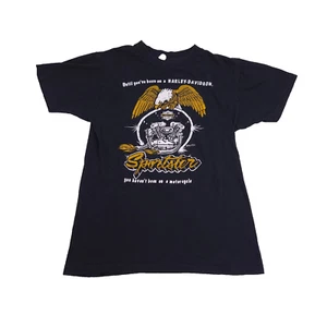 VINTAGE HARLEY DAVIDSON SPORTSTER SHOVEL 70s Patterson TEE SHIRT M BLACK USA - Picture 1 of 11