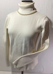 Maglione donna girocollo Lauren Ralph Lauren taglia M colore bianco nero logo - Foto 1 di 10
