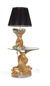 TAVOLINO LAMPADA PESCI IN CERAMICA FOGLIA ORO E ARGENTO CON CRISTALLI SWAROVSKI - Imagen 1 de 1