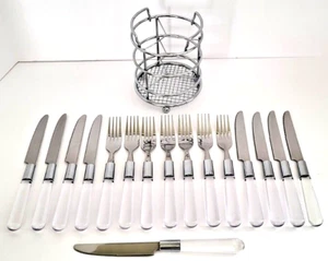 16 Piece Flatware Set Acrylic Handles and Stainless Steel with Stainless Caddy - Picture 1 of 6