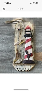 🔥 Faro Molo Spiaggia Legno Nautica Pesca • Insegna Espositore Appendiabiti da Parete Arte - Foto 1 di 11