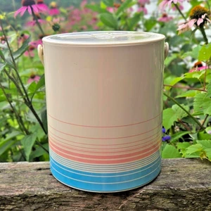Vintage Ice Bucket Retro Striped pink blue Removable Lid Beverage Cooler barware - Picture 1 of 13