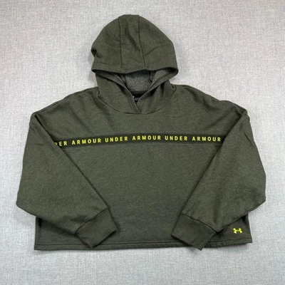 Under Armour UA Taped Fleece Hoodie Women Medium Pullover Crop Top Workout Gym - Image 1 of 4