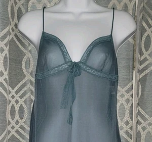 Calvin Klein Y2K 90s Coquette Fairy Babydoll Slip Dress Lace Trim M Sheer Blue  - Bild 1 von 6