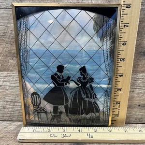 Vintage Couple & Cats Silhouette Picture 8x6 Convex Glass - Picture 1 of 4