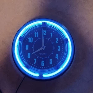 Orologio da Parete Sterling and Noble Neon Blu Vibrante Analogico Illuminazione 11” Retrò FUNZIONANTE - Foto 1 di 15
