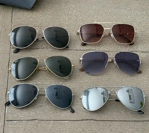 Lot (6) Aviator Sunglasses Ray-ban silver gold Metal L0205 cat 2 hombre hipster - Picture 1 of 16