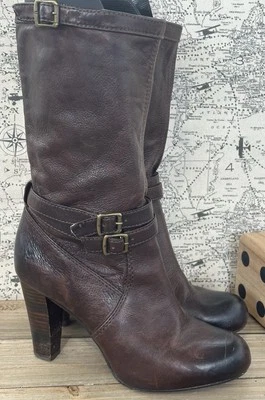 Frye Miranda Slouch Heeled Boots Brown Leather Sz 9 Career Office Business - Image 1 of 4