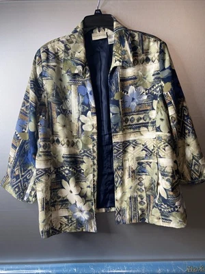 Chaqueta Blazer Alfred Dunner Talla 16 Floral Verde, Azul Abierta Foto 1 de 4