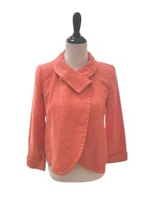 J Crew Blazer Jacket Lined Womens Size 4 Linen Blend Orange Sherbet NICE! - Picture 1 of 9