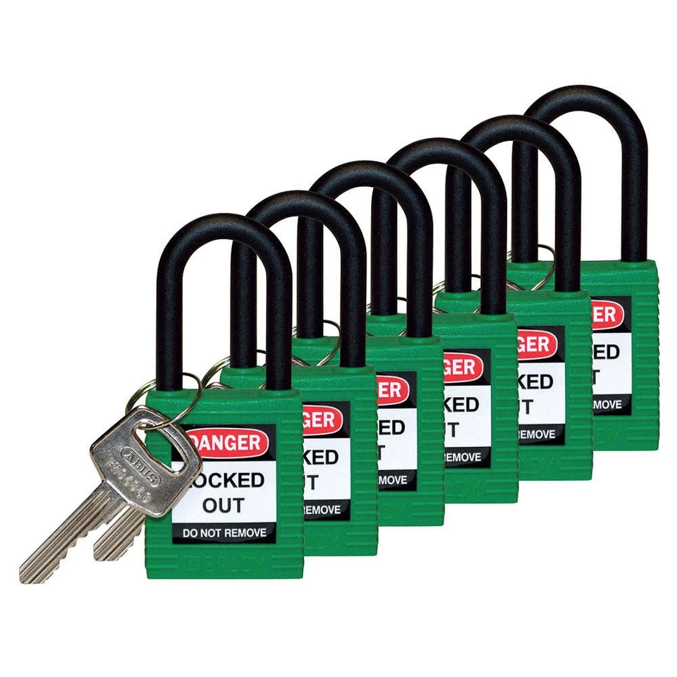 BRADY 123344 Lockout Padlock,KA,Green,1-3/4"H,PK6 39N246 - Image 1 of 1