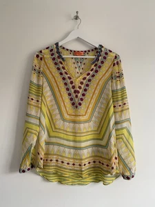 Hale Bob Pretty V Neck Silk Tunic Blouse size XS Yellow & Multi - Picture 1 of 12