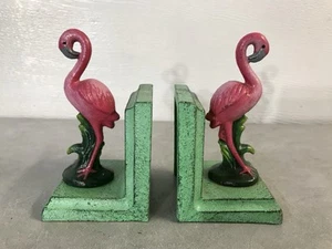 Pair Book Ends Cast Iron Tropical Flamingo Tropical Bookends - Picture 1 of 6